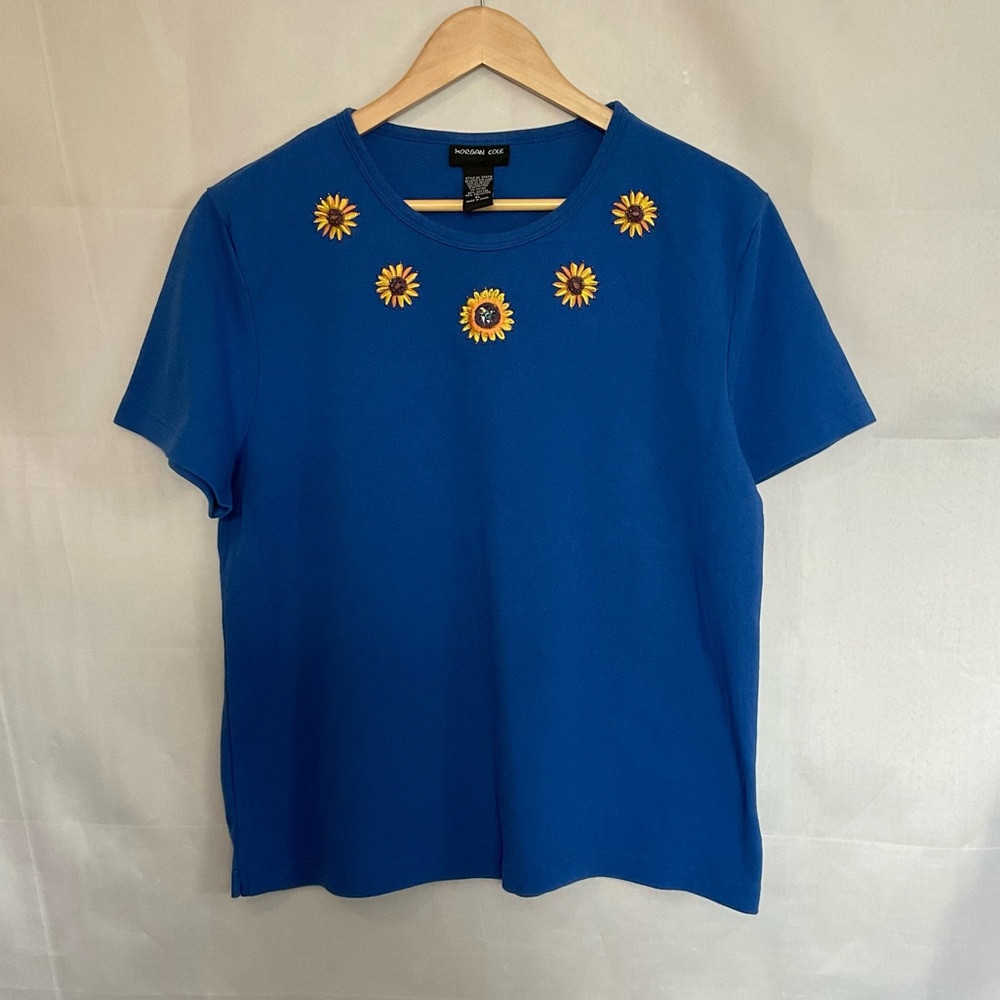 Vintage Morgan Cole Beaded and Embroidered Sunflower Tee